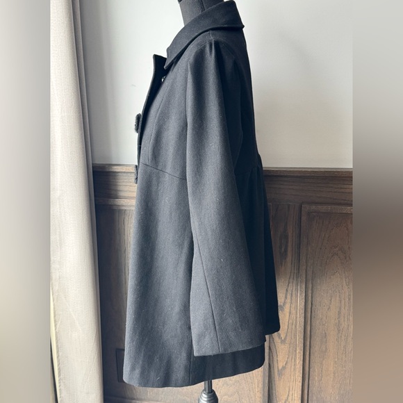 Luii Classic Black Double-Breasted Wool Blens Pea Coat size Large - Picture 2 of 7
